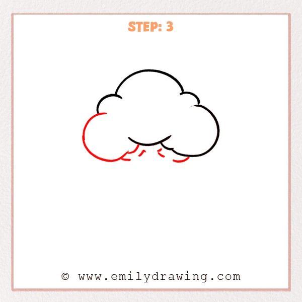 how to draw a cartoon tree - The cartoon tree canopy grows with a big left-side cloud bump, and small curved notches are added under the center to mark where the trunk will attach.